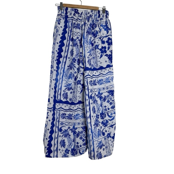Joie Blue White Floral Wide Leg Linen Pants - Picture 2 of 5